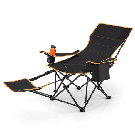 Folding Camping Chair with Footrest Camping Lounge Chair with Carry Bag-Black