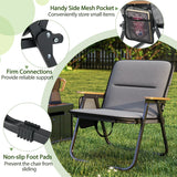 Folding Camping Chairs Set of 2 with Detachable Cushion and Side Pocket-Grey