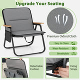 Folding Camping Chairs Set of 2 with Detachable Cushion and Side Pocket-Grey