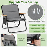 Folding Camping Chairs Set of 2 with Detachable Cushion and Side Pocket-Grey