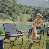 Folding Camping Chairs Set of 2 with Detachable Cushion and Side Pocket-Grey