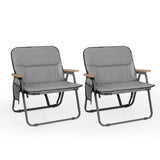 Folding Camping Chairs Set of 2 with Detachable Cushion and Side Pocket-Grey