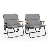 Folding Camping Chairs Set of 2 with Detachable Cushion and Side Pocket-Grey