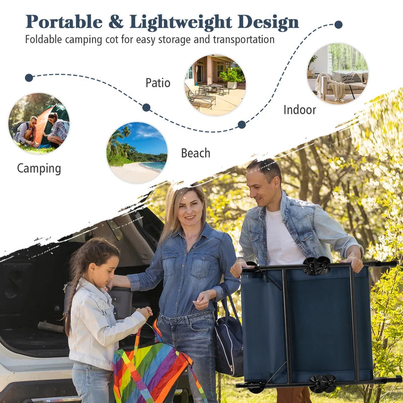 Folding Camping Cot with Detachable Mattress and Adjustable Backrest-Navy