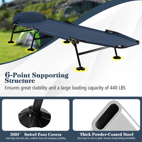 Folding Camping Cot with Detachable Mattress and Adjustable Backrest-Navy
