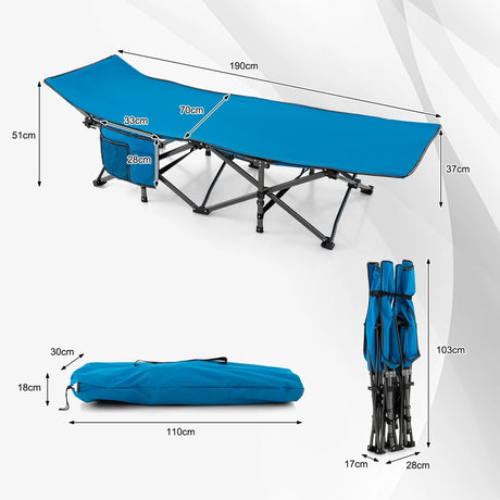 Wide Foldable Camping Cot with Carry Bag-Blue
