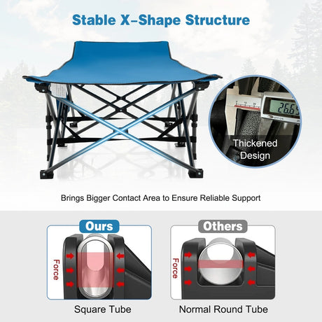 Wide Foldable Camping Cot with Carry Bag-Blue
