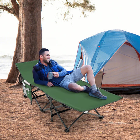 Camping bed Heavy-duty travel bed with headrest 190 x 70 x 54 cm Green