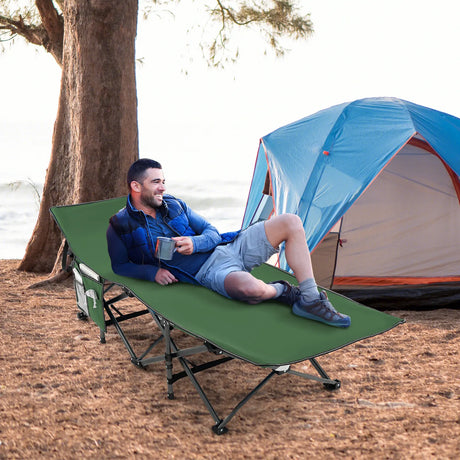 Camping bed Heavy-duty travel bed with headrest 190 x 70 x 54 cm Green