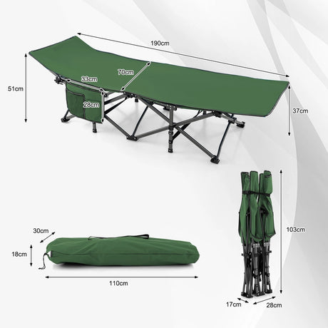 Camping bed Heavy-duty travel bed with headrest 190 x 70 x 54 cm Green