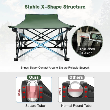 Camping bed Heavy-duty travel bed with headrest 190 x 70 x 54 cm Green