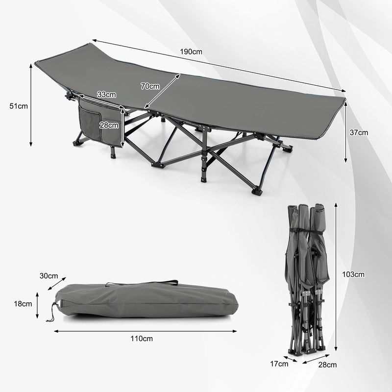Foldable Camping Bed Heavy Duty Travel Bed 190 x 70 x 54 cm Grey