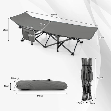 Foldable Camping Bed Heavy Duty Travel Bed 190 x 70 x 54 cm Grey