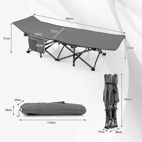 Foldable Camping Bed Heavy Duty Travel Bed 190 x 70 x 54 cm Grey