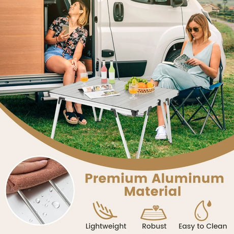 Folding Camping Table with Storage Bag and Waterproof Desktop-Silver