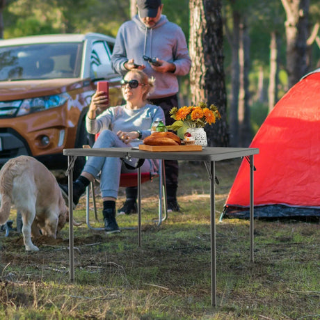 Folding Camping Table with All-Weather HDPE Tabletop and Rustproof Steel Frame-Gray