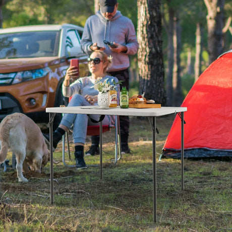 Folding Camping Table with All-Weather HDPE Tabletop and Rustproof Steel Frame-White