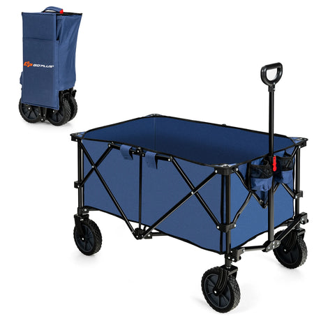 Outdoor Folding Wagon Cart with Adjustable Handle and Universal Wheels-Navy