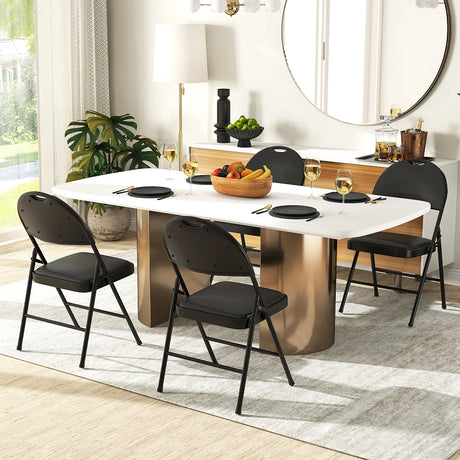 2/4 Pack Folding Chairs Padded Party Chairs with Metal Frame-Black-2 pieces