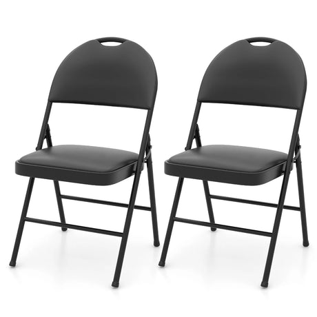 2/4 Pack Folding Chairs Padded Party Chairs with Metal Frame-Black-2 pieces