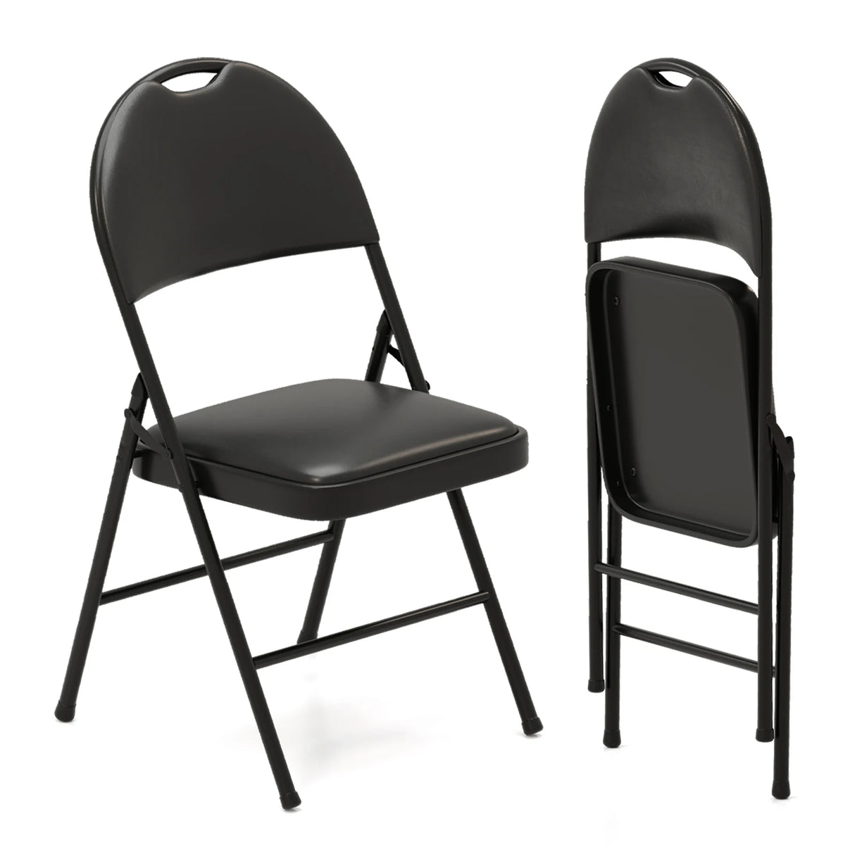 2/4 Pack Folding Chairs Padded Party Chairs with Metal Frame-Black-2 pieces