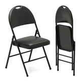 2/4 Pack Folding Chairs Padded Party Chairs with Metal Frame-Black-2 pieces