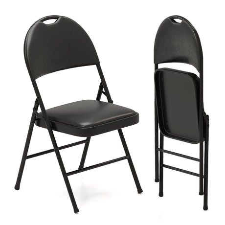 2/4 Pack Folding Chairs Padded Party Chairs with Metal Frame-Black-2 pieces