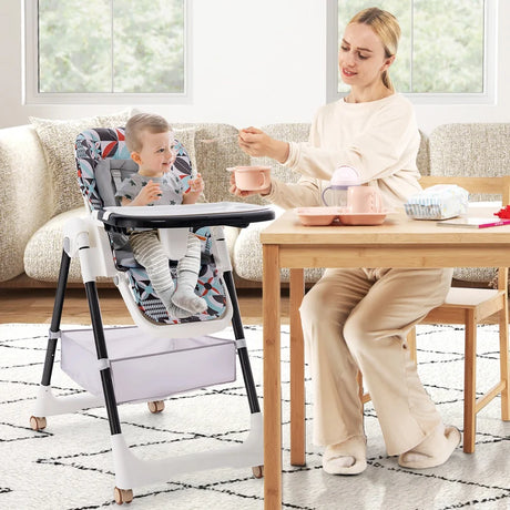 Folding Convertible Baby High Chair with Reclining Backrest-Light Grey