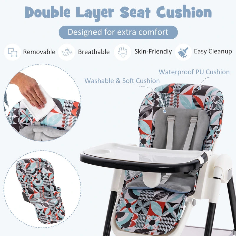 Folding Convertible Baby High Chair with Reclining Backrest-Light Grey
