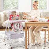 Folding Convertible Baby High Chair with Reclining Backrest-Pink