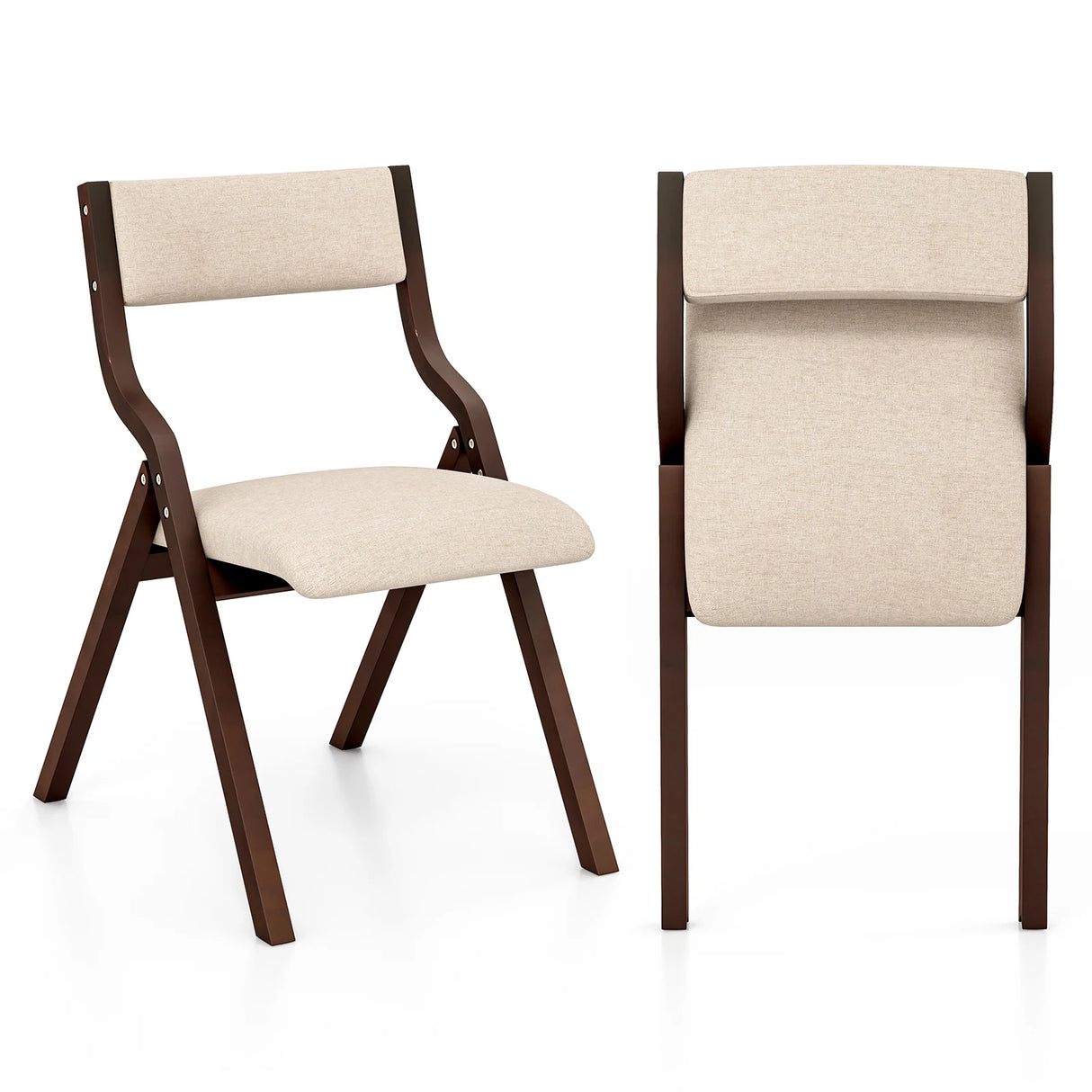 Folding Dining Chair Set of 2 with Solid Wood Frame and Padded Seat-Coffee