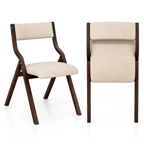 Folding Dining Chair Set of 2 with Solid Wood Frame and Padded Seat-Coffee