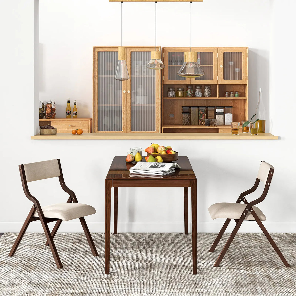 Folding Dining Chair Set of 2 with Solid Wood Frame and Padded Seat-Coffee