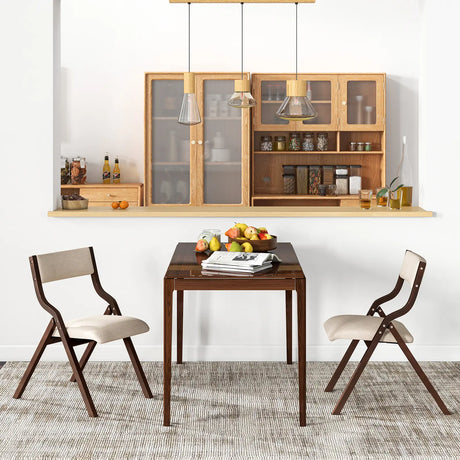 Folding Dining Chair Set of 2 with Solid Wood Frame and Padded Seat-Coffee