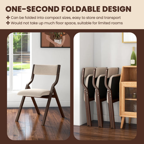 Folding Dining Chair Set of 2 with Solid Wood Frame and Padded Seat-Coffee