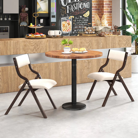 Folding Dining Chair Set of 2 with Solid Wood Frame and Padded Seat-Coffee