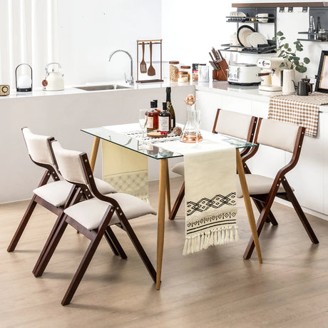 Folding Dining Chair Set of 2 with Solid Wood Frame and Padded Seat-Coffee