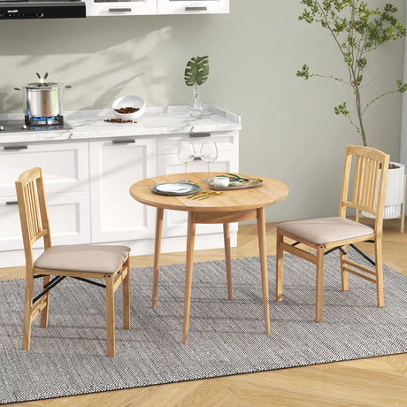 Folding Dining Chairs Set of 2 Upholstered Kitchen Chairs with Padded Seat-Beige