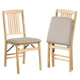 Folding Dining Chairs Set of 2 Upholstered Kitchen Chairs with Padded Seat-Beige