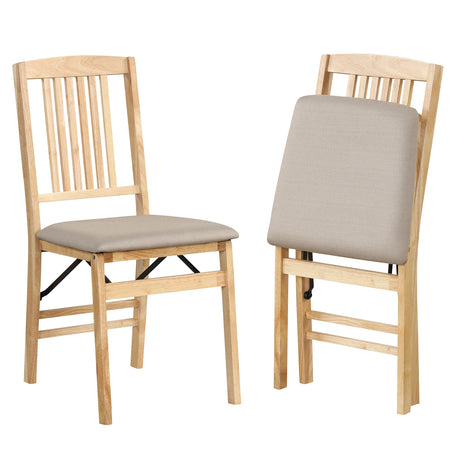 Folding Dining Chairs Set of 2 Upholstered Kitchen Chairs with Padded Seat-Beige