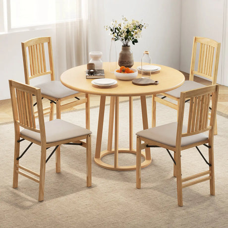 Folding Dining Chairs Set of 2 Upholstered Kitchen Chairs with Padded Seat-Beige