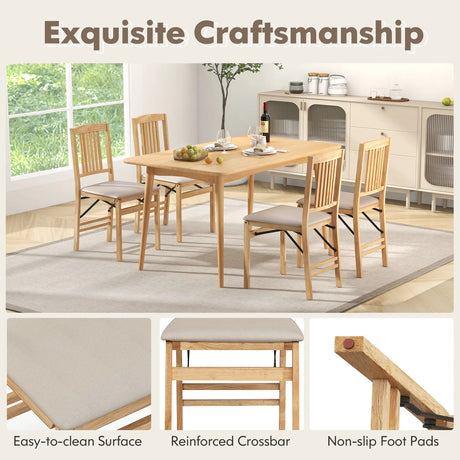 Folding Dining Chairs Set of 2 Upholstered Kitchen Chairs with Padded Seat-Beige