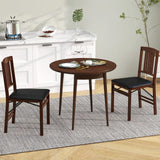 Set of 2 Foldable Upholstered Kitchen Chairs with Padded Seat-Brown