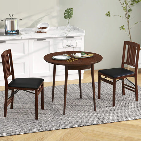 Set of 2 Foldable Upholstered Kitchen Chairs with Padded Seat-Brown