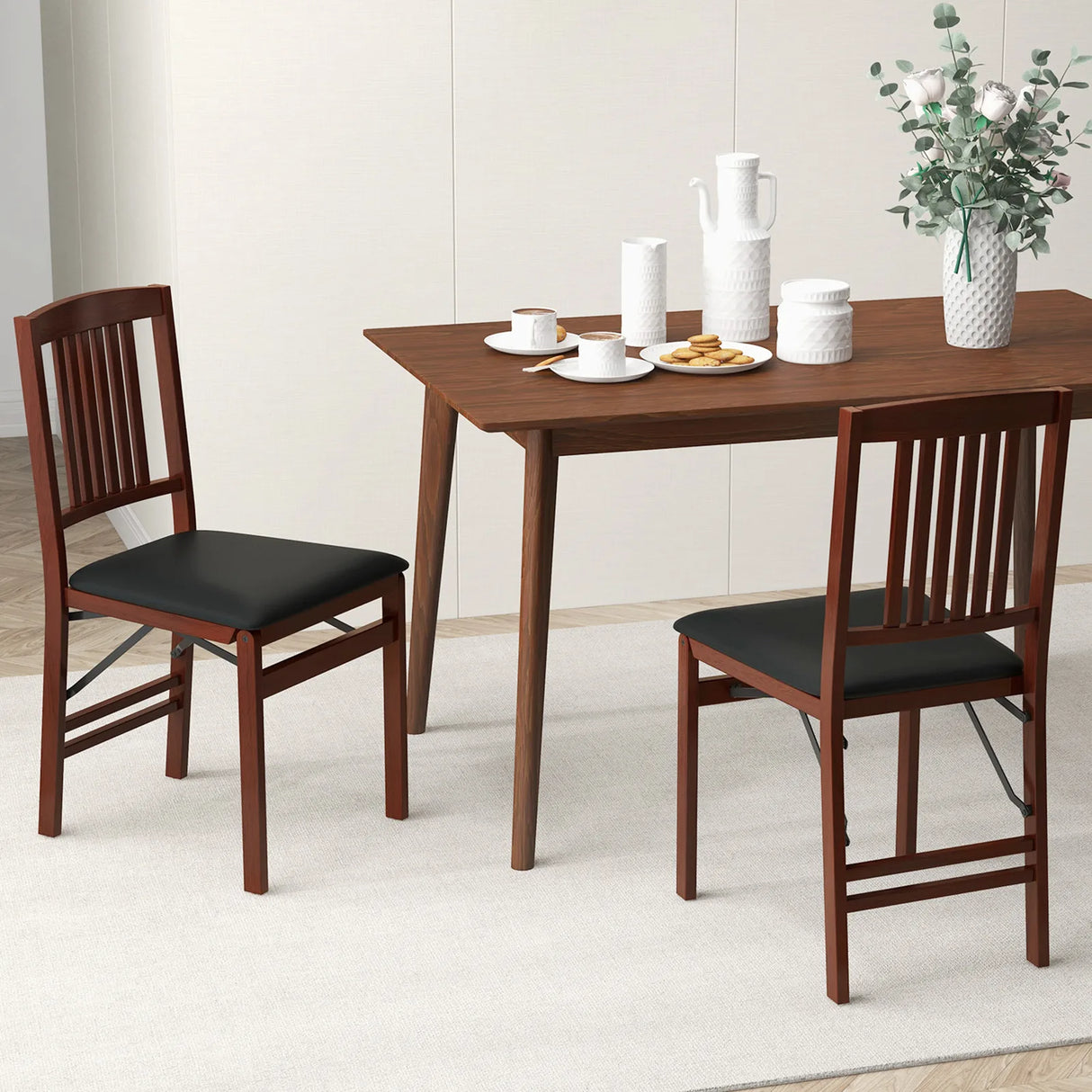 Set of 2 Foldable Upholstered Kitchen Chairs with Padded Seat-Brown