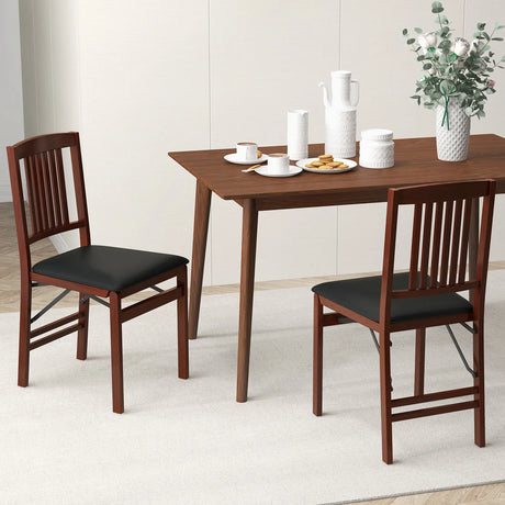 Set of 2 Foldable Upholstered Kitchen Chairs with Padded Seat-Brown