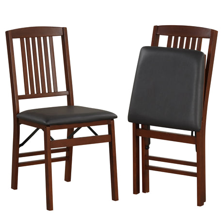 Set of 2 Foldable Upholstered Kitchen Chairs with Padded Seat-Brown