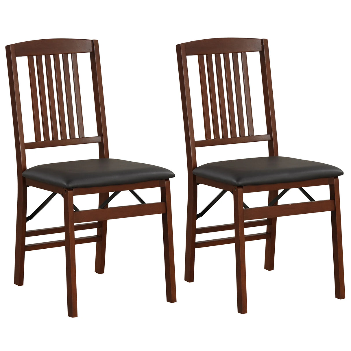 Set of 2 Foldable Upholstered Kitchen Chairs with Padded Seat-Brown