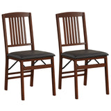 Set of 2 Foldable Upholstered Kitchen Chairs with Padded Seat-Brown