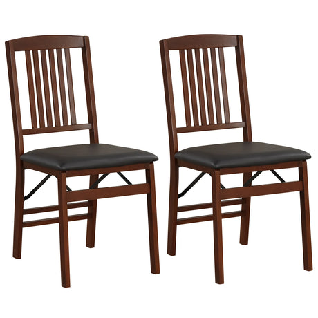 Set of 2 Foldable Upholstered Kitchen Chairs with Padded Seat-Brown